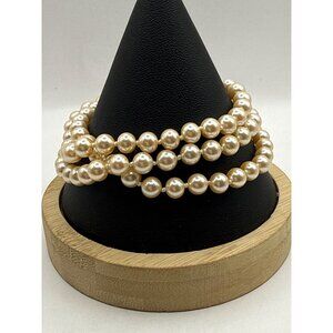 Gold Clasp Triple-Strand Faux Pearl Bracelet